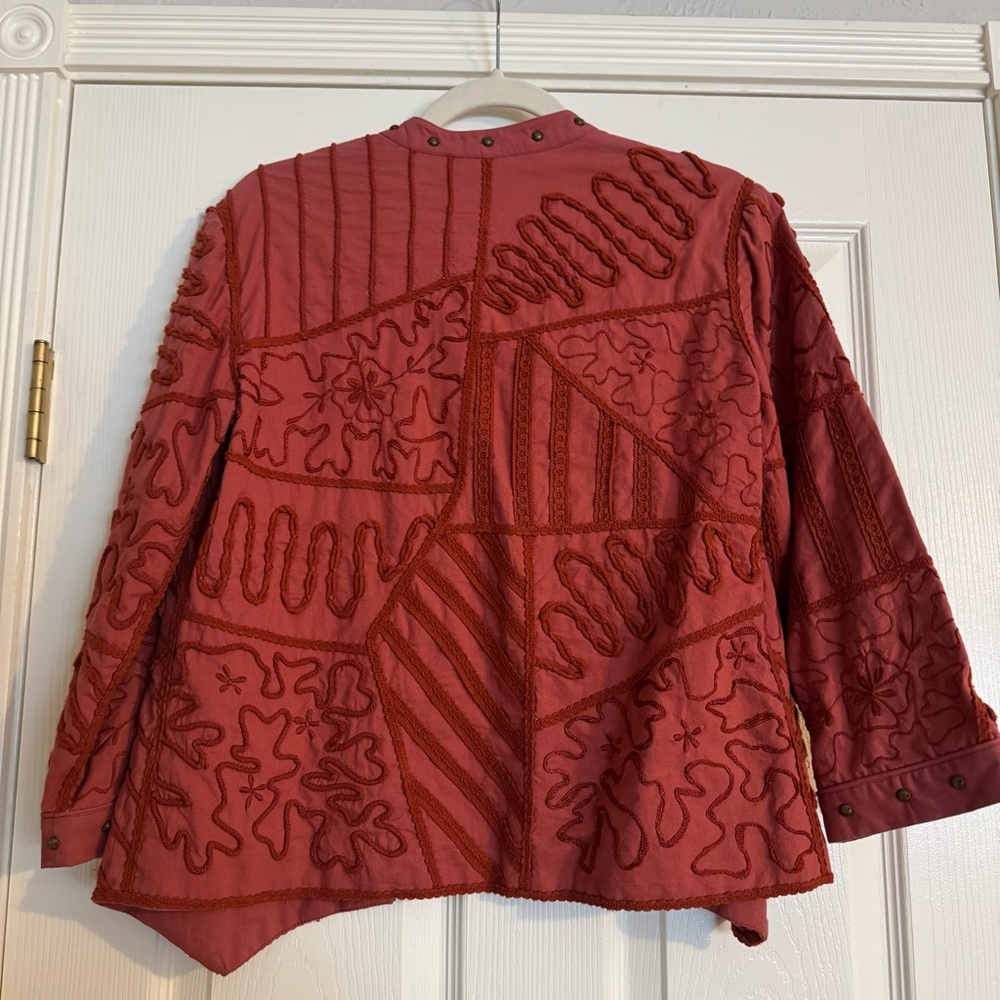 Multiples Rust Faded Red Embroidered Patterned Jacket - Picture 5 of 8